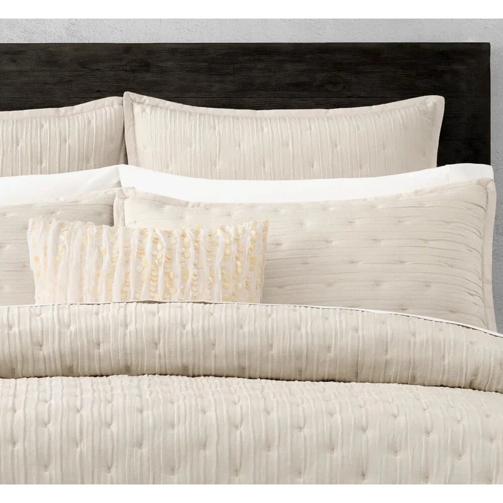Donna Karan Luxury Euro Pillow Shams Set of 2 Meditate Silk Linen Ivory 26x26